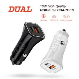 18W PD USB Type C 2 dual Ports Car Charger Auto Power Adapters For iPhone 11 12 Samsung lg android Phone With Package Box
