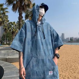 Men's Hoodies Men Summer Half Sleeve Cozy Fashionable Youthful Korean Style Plaid Chic Design Simple Charming Couple Vintage Students