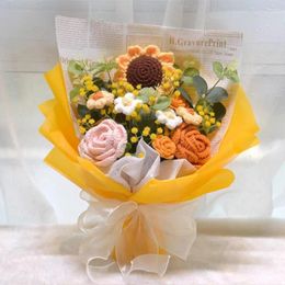Decorative Flowers Handmade Woven Flower Bouquet Sunflower Rose Artificial Holiday Decoration Birthday Gift Mother's Day Eternal