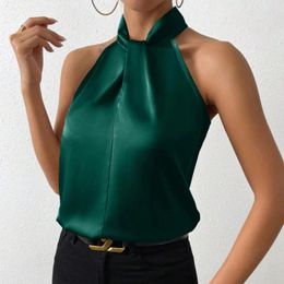 Women's Blouses Women Summer Style Shirts Lady Casual Sleeveless Stand Collar Elegant Blouse Tops Spring Satin Womem Vintage