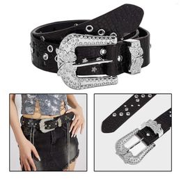 Belts Womens Waist Belt Goth 1.5" Wide Rhinestones Punk Metal Buckle For Dresses Clothes Trouser Jeans Club