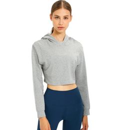 L016 Relaxed Fit Cropped Hoodies Yoga Top Sexy Running Sports Jacket Long Sleeve Shirts Outdoor Sweatshirts Autumn and Winter Trai6397419