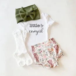 Clothing Sets FOCUSNORM 3pcs Infant Baby Girls Clothes Letter Print Short Sleeve Romper Floral Shorts Headband Outfits 0-18M