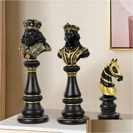 Decorative Objects Figurines 30Cm International Chess King Queen Knight Statue Ornaments Resin Pieces Board Men Modern Home Decor D Dhsmg