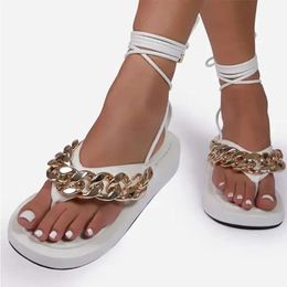 Fashion Chain Sandals Women Flip Flop Heels Summer Shoes Chaussure Femme Flat Lace U 5f5