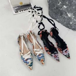 Pointed Women Sandals Toe Summer Dress Shoes Flat Heeled Ankle Strap Lace Up Casual Woman Black 40Sandals sa 40 e9a