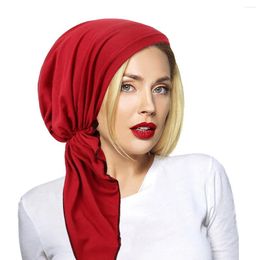 Ethnic Clothing Women Pre-Tied Hat Turban Muslim Hijab Long Tail Headscarf Beanies Bonnet Hair Loss Wrap Chemo Cap Scarf Headband Turbante