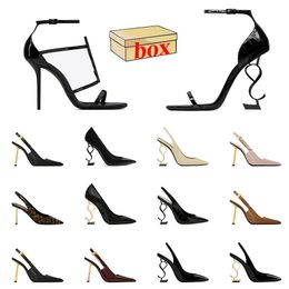Womens With Box Luxury Designer Sandals High Heels Patent Leather Platform Golden Gold Slides Lady Classics Heel Bottoms Party Wedding Leopard Slingback Slippers