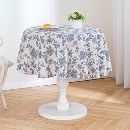 Table Cloth Pastoral Style Retro Floral Tablecloth Ins Blue Cotton Linen Small Fresh Tea Round Art Cove