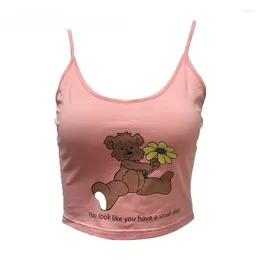 Women's Tanks Pink Cute Bear Print Camisole Crop Top Women Sleeveless T-Shirt Sweet Girl Sexy Summer Fashion Y2k Streetwear