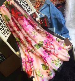Luxury Silk Scarf Women Designer Soft Scarf Painting flower Silk Shawls Pashmina Ladies Wraps Scarves Foulard New8055513