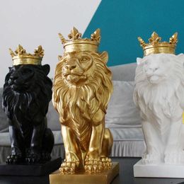 Decorative Objects Figurines Nordic Zhaocai crown lion handicraft decoration porch living room TV cabinet wine model H240517