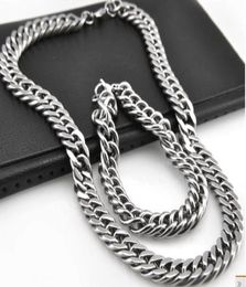Great 10mm double link chain necklace amp bracelet 316L Stainless Steel jewelry set for Cool mens set jewelry2173285