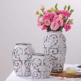 Vases Ceramic silver plated vase light luxury high-end wine cabinet decoration living room dining table home foyer art piece H240517