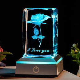 3D Rose Crystal LED Colourful Night Light Birthday Christmas Valentines Day Anniversary Gift for Girlfriend Wife and Mother 240518
