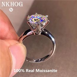 Classic 6 Prongs 5 Carat Round Rings 925 Sterling Silver Plated 14K Gold High Clarity D Color Diamond Woman Jewelry 240430