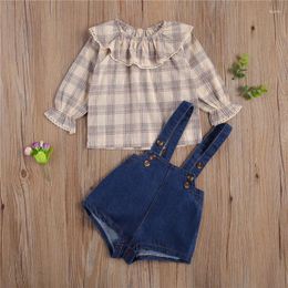 Clothing Sets 0-24months Baby Girls Casual Clothes Long Sleeve Ruffle Collar Plaid Pullover Short Suspender Pants Outfits For