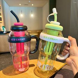 Water Bottles 1300ML Big Capacity Summer Plastic Cup Milky Tea With Infuser Belly Cute Straw Bottle Handle