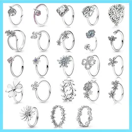 Cluster Rings Pan Silver Ring Exquisite Zircon Crystal Rhinestone S925 European And American Small Daisy Ornaments