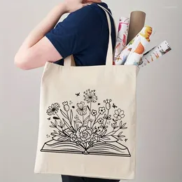 Shopping Bags 1 PC Book And Flower Pattern Canvas Luggage Bag Lover Gift Fashion Cute Tote Beach Eco For Her