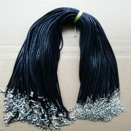 100pcs Black 1 5mm 2mm Wax rope Jewelry Rope Necklace Lobster clasp Cord For DIY Craft Pendant Necklace Jewelry 45cm 18'' 256w