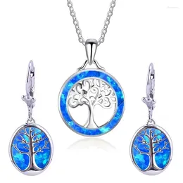 Necklace Earrings Set Fashion Tree Of Life Jewellery For Women Imitation Green Fire Opal Pendant With Wedding
