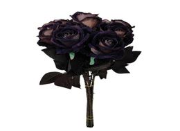 Decorative Flowers Wreaths 27RE Artificial Black Rose Single Stem Fake Silky Velvet Flower Realistic Bouquet7532294