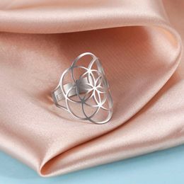 Hollow Flower Of Life Women S Adjustable Stainless Steel Open Rings Wedding Anniversary Jewellery Mother Day Gift