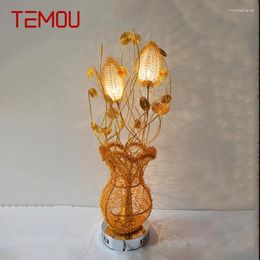 Table Lamps TEMOU Modern Golden Lamp Fashionable Art Iiving Room Bedroom Wedding LED Aluminum Wire Desk Light