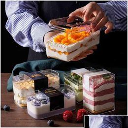Other Home Garden Other Home Garden Square Oval Transparent Cake Box Disposable Clear Mousse Cheese Tiramisu Dessert Baking Biscuits Dhjbd