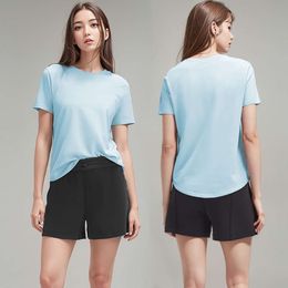 LU 정렬 티셔츠 여성 여름 티 요가 짧은 소매 여성 Fiess 운동 통기성 땀 빠른 마른 티셔츠 스포츠 셔츠