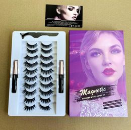 Upgraded 10 Pairs Magnetic Eyelashes Double Liquid Eyeliner Kit With Tweezers Reusable 3D 6D False Lashes Magnetic Eyeliner Natura3759132