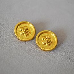 Stud Earrings Round Disc Flower Embossed Gold Plated Women For Party Jewellery