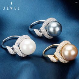 Cluster Rings Bridal Talk Elegant Pearl Ring Fashion Women's Cubic Zirconia Crystal Luxury Wedding Jewellery High Quality Gift