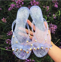 Woman Summer Sandals Rivets big bowknot Flip Flops Beach Sandalias Femininas Flat Jelly Designer Sandals size35-41