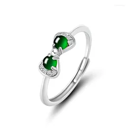 Cluster Rings Natural A-grade Jade Ink Bow Ring 925 Sterling Silver Inlaid Stone Fashion Women's