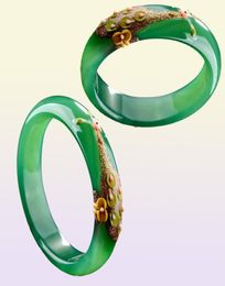 Natural Green Bracelets Coloured Drawing Peacock and Flower Bracelets Bangles Gift For Women Jades Jewelry1659812