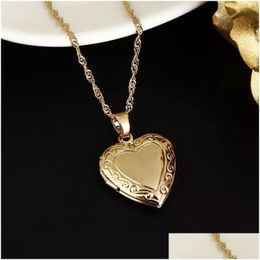 Pendant Necklaces New 9Ct Gold Gf Heart Locket Necklace Chain Gift Box Drop Delivery Jewellery Pendants Otnqb