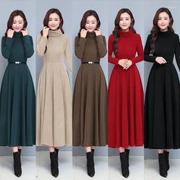 Casual Dresses 2024 Style Fashion Elegant Women's Autumn And Winter Double-sided Velvet Medium Long Bottom High-neck Dress