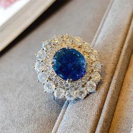 Cluster Rings Royal Vintage Two Round CZ Blue Cocktail For Women Party