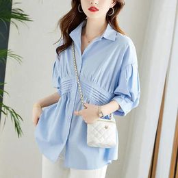 Women's Polos Clothing Models 2024 Blouse Tops Ladies Three Quarter Sleeves Loose Shirts Female Single-breasted Commuting Outerwear