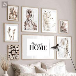 Wild Boho Woman Wheat Plant HOME Quotes Poster Canvas Wall Art Print Nature Landscape Painting Decorative Scandinavian Pictures X06410356