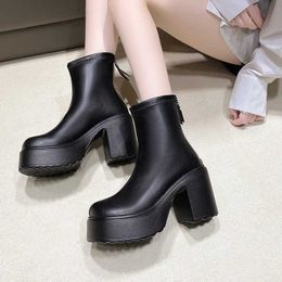 Boots Lucyever Women Chunky High Heels Ankle Pu Leather Thick Platform Gothic Booties Woman Back Zipper Short Female 42 H240517