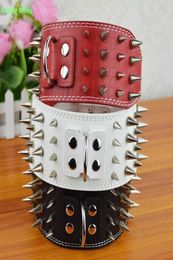 20 Pieceslot 3inch Width Leather Strong Studded Sharp Spikes Large Big Dog Pet Pit bull Collar SM and Matched Lead Leashes Q1114015218