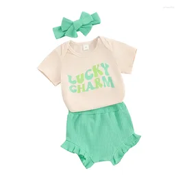 Clothing Sets Toddler Baby Girls Irish Day Shorts Summer Cute Short Sleeve Letter Print Romper Tops PP Headband Infants