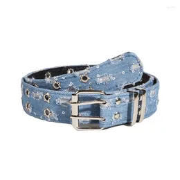 Belts Adult Waist Belt With Double Pin Buckle Distressed Design Personality Washed Denim For Women Coat Dress