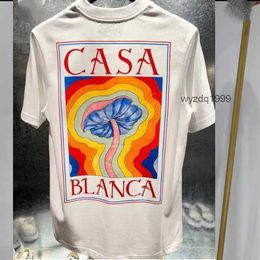 Casa Blanca Mens T-shirts t Brand Designer Tees Rainbow Mushroom Letter Print Short Sleeve Tops Cotton Loose Men Casablanc Shirt Women 2184JZT0