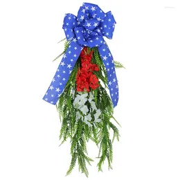 Decorative Flowers Independence Day Wreath Door Hanging Holiday Bow Rattan Window Display Wall Natural Christmas Wreaths For Front