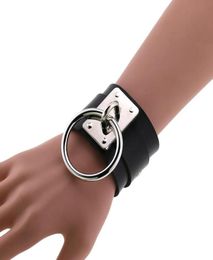 Black Leather Wristband Bracelet Cuff goth gothic punk bracelets women men emo metal armbands cosplay jewelry3881828