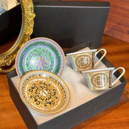 European Highend Ceramic Coffee Cups and Plates Exquisite Royal Gold Edged Mugs Household Breakfast Set Kitchen Utensils 240510